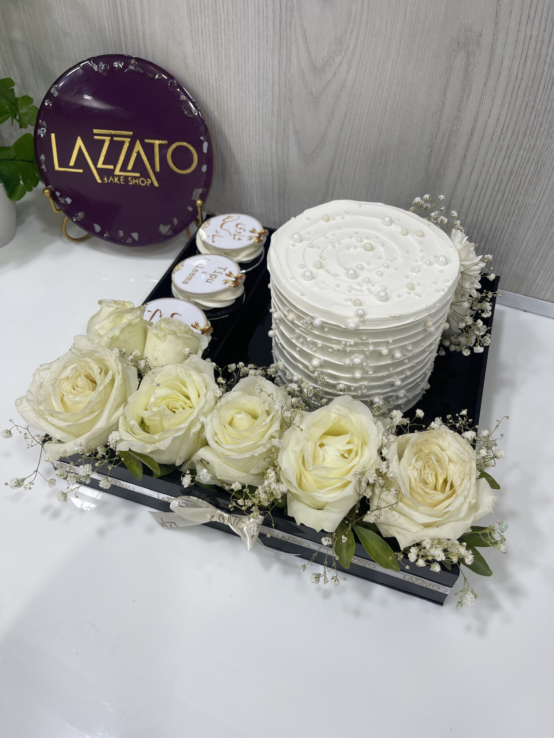 Black Acrylic Tray with White Florals